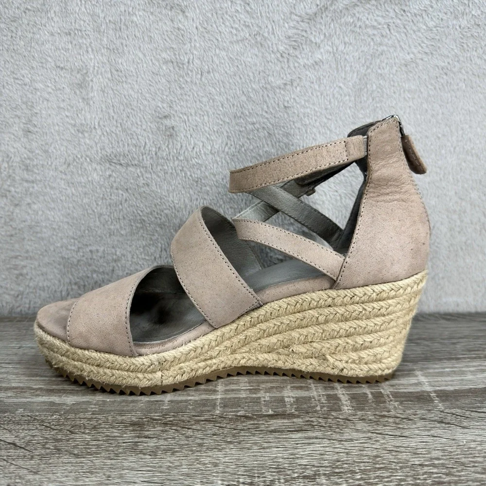Eileen Fisher Wali Espadrille‎ Wedge Sandal Women's 6 Latte Beige Leather Resort